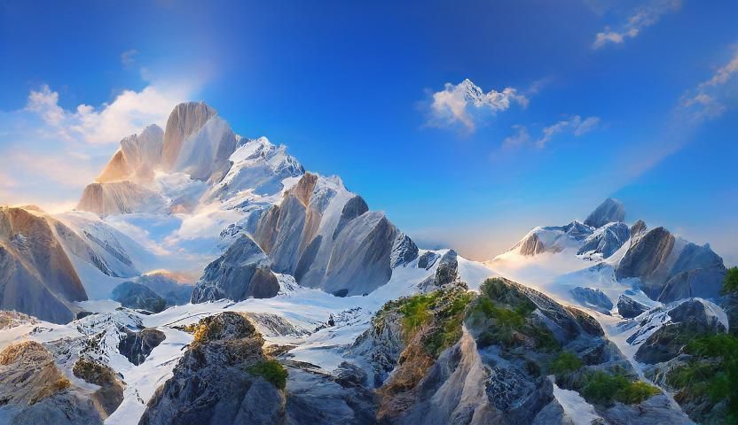 Snowy Mountain Peaks in Golden Hour Light