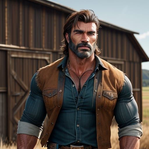 Handsome Cowboy in Front of a Rusty Barn