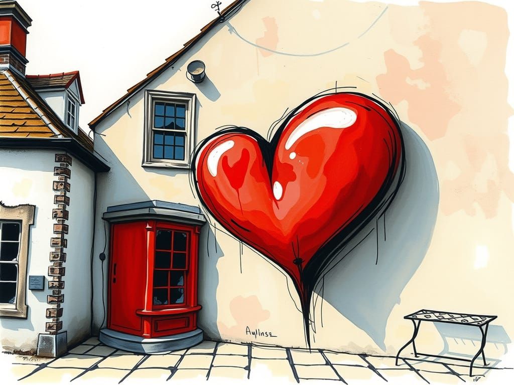 Bright Red 3D Heart in Abstract Cubism Style