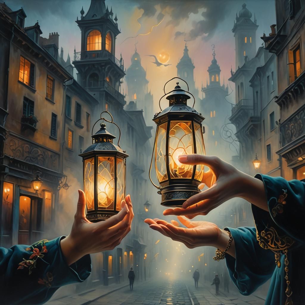 Glowing Lantern in Fog: Surrealism in Oil