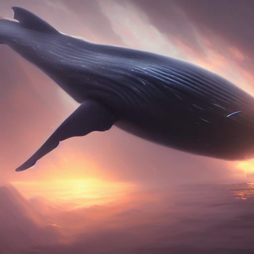 Flying Whale in Dark Fantasy Style