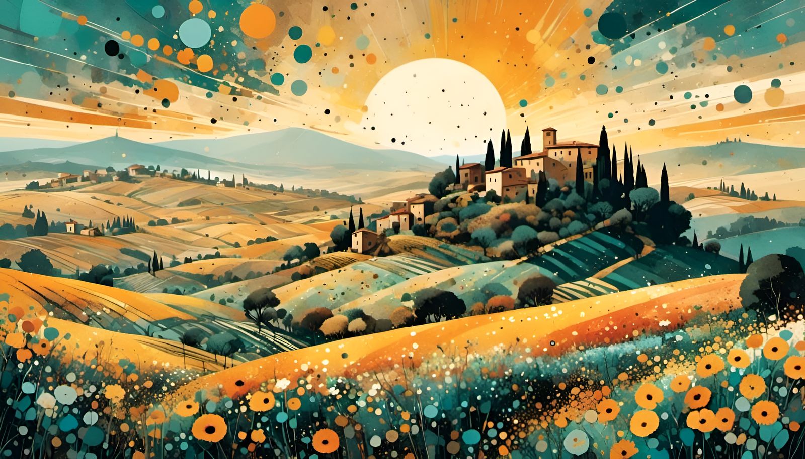 Tuscan Hillside at Dawn in Golden Hour