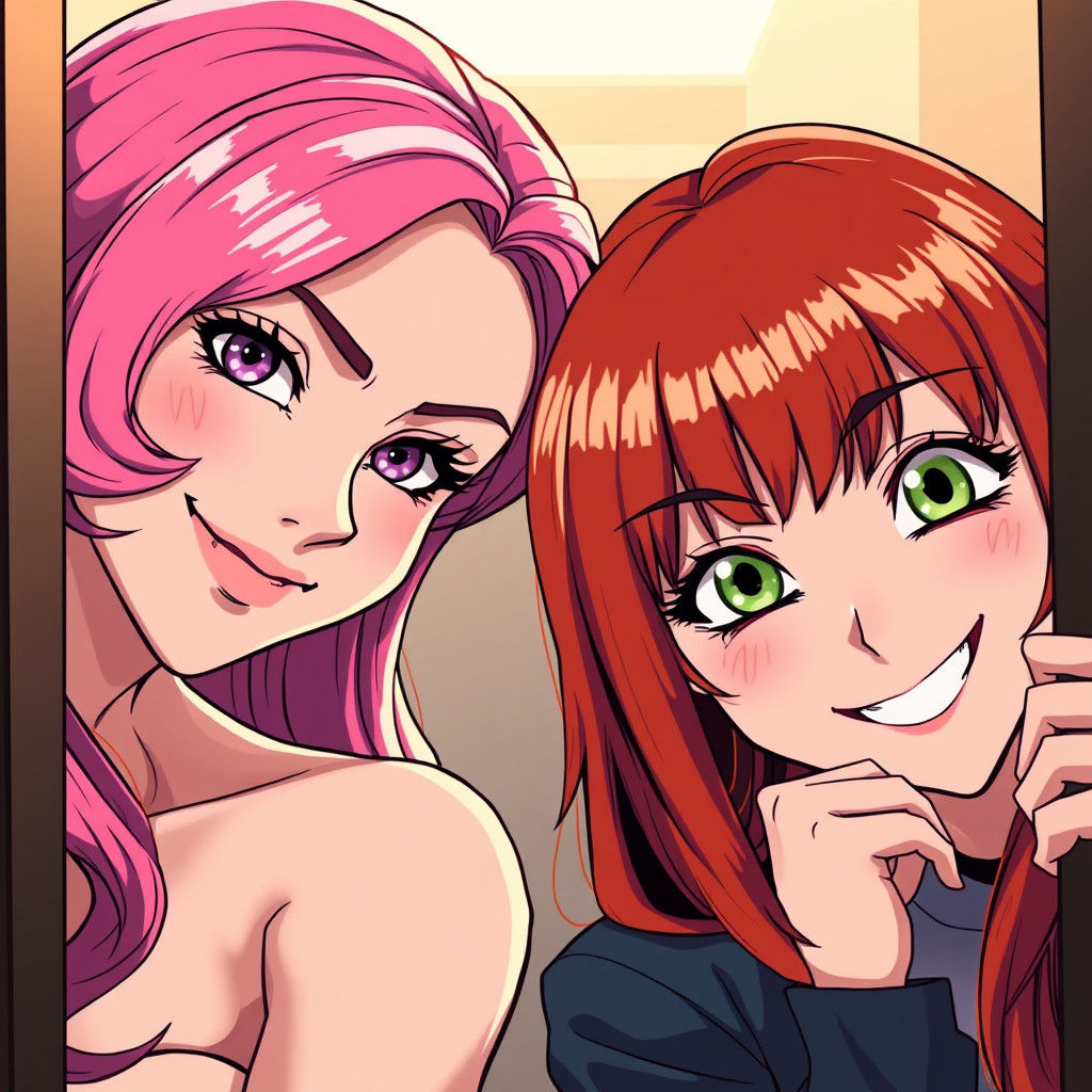 Anime Women Share a Mischievous Moment