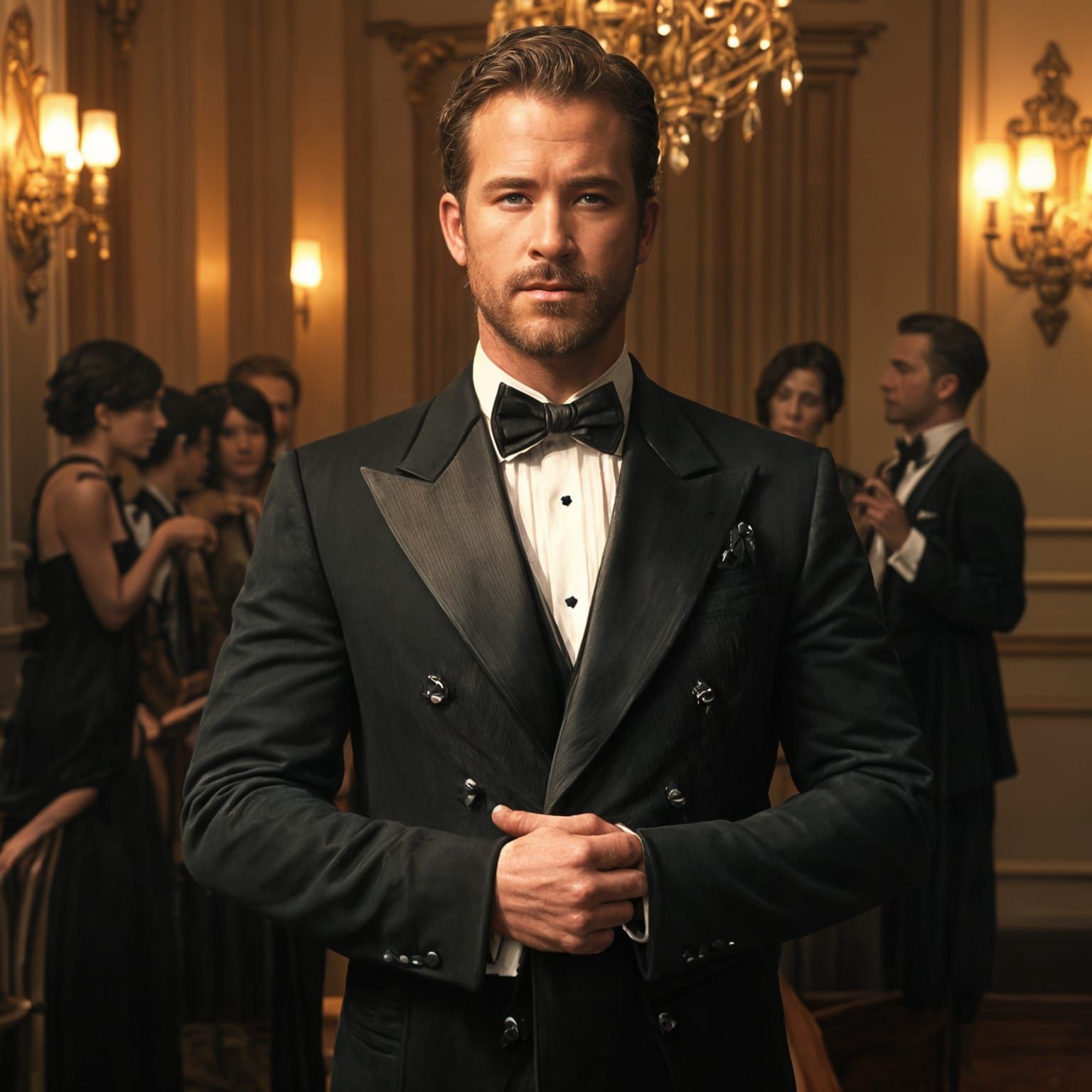 Elegant Man in Tuxedo at Penthouse Party