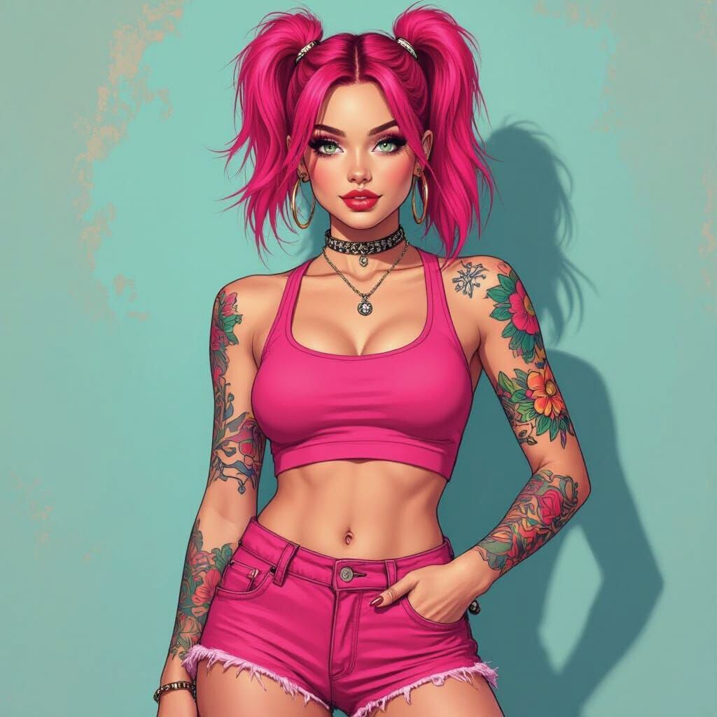 Edgy Emo Girl with Pink Hair and Piercings