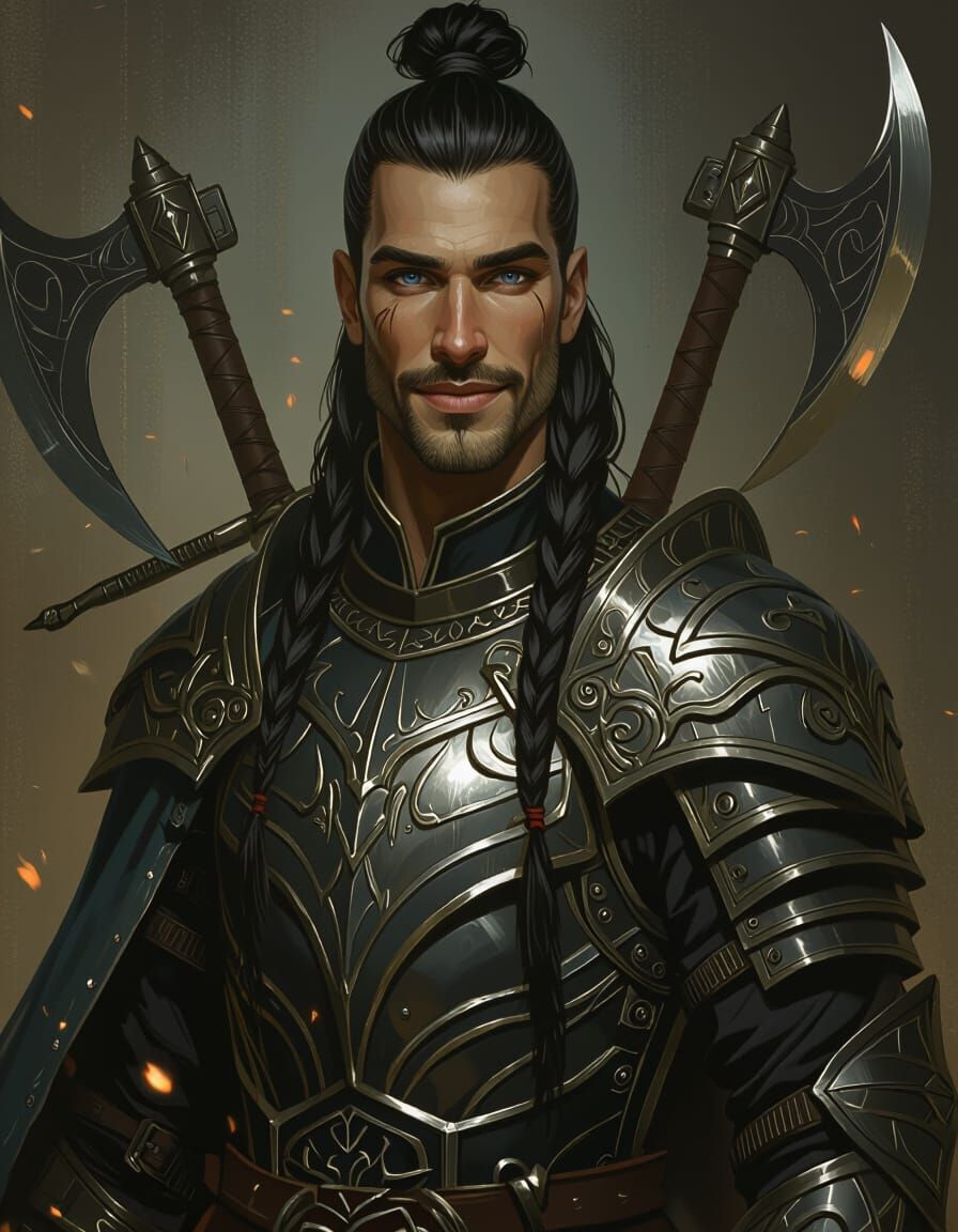 Warrior with Axes and Ornate Armor