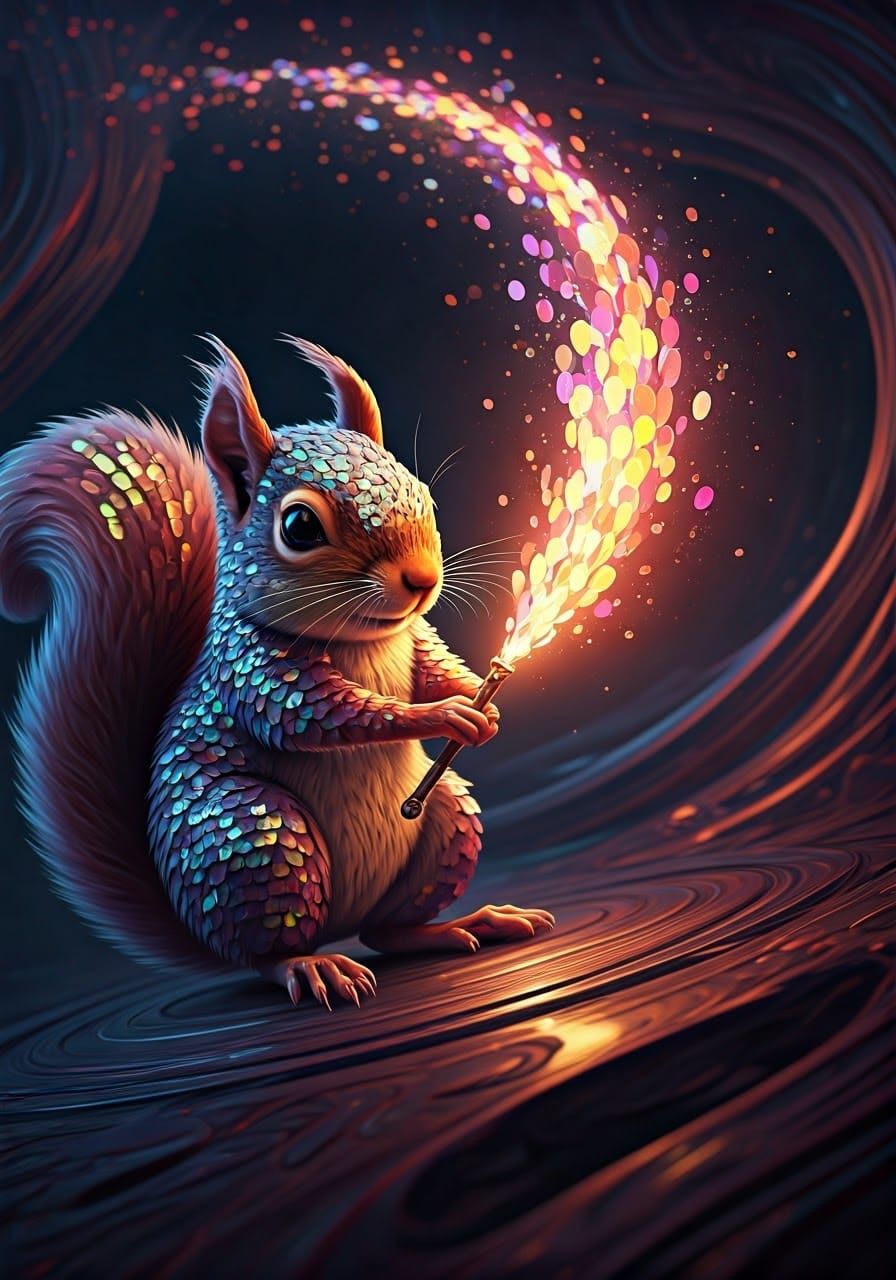 Iridescent Squirrel of Light in Dreamlike Realms