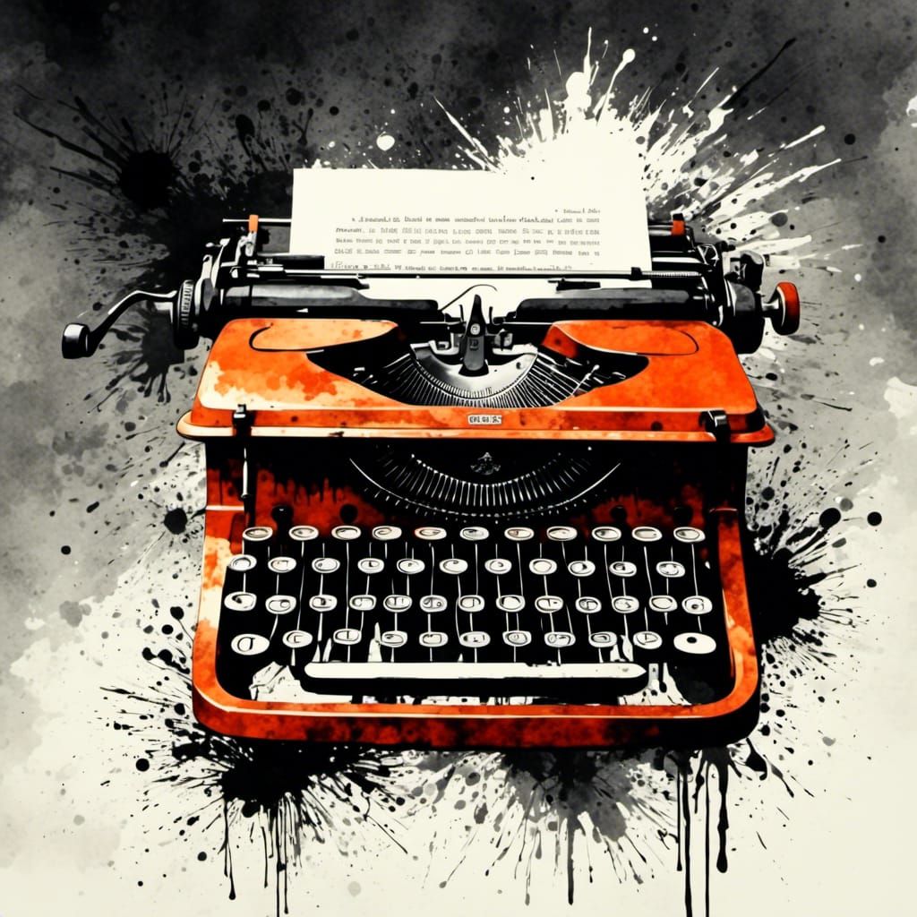 Vintage Typewriter in Blotched Ink Style