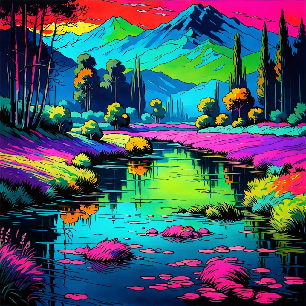 Fluorescent Landscape in Impressionist Style