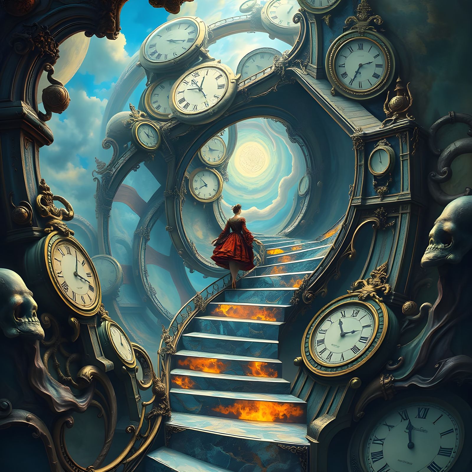 Surreal Staircase Ascends into Vortex of Color and Light