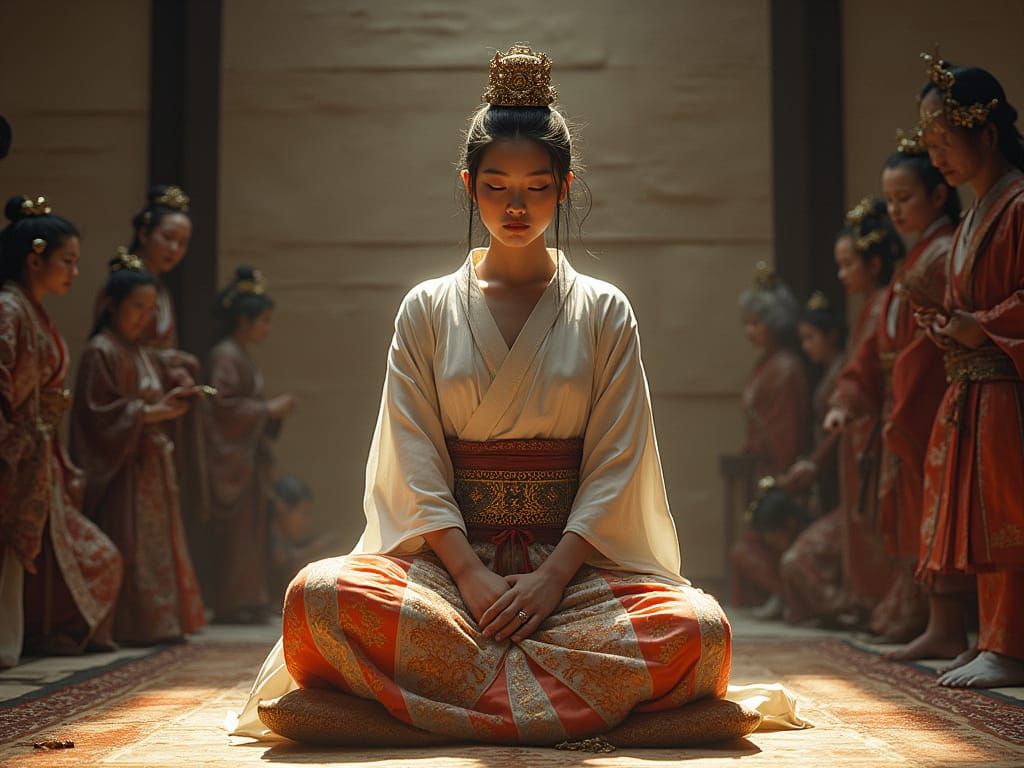 Elegant Imperial Throne Room in Whimsical Medieval Japan