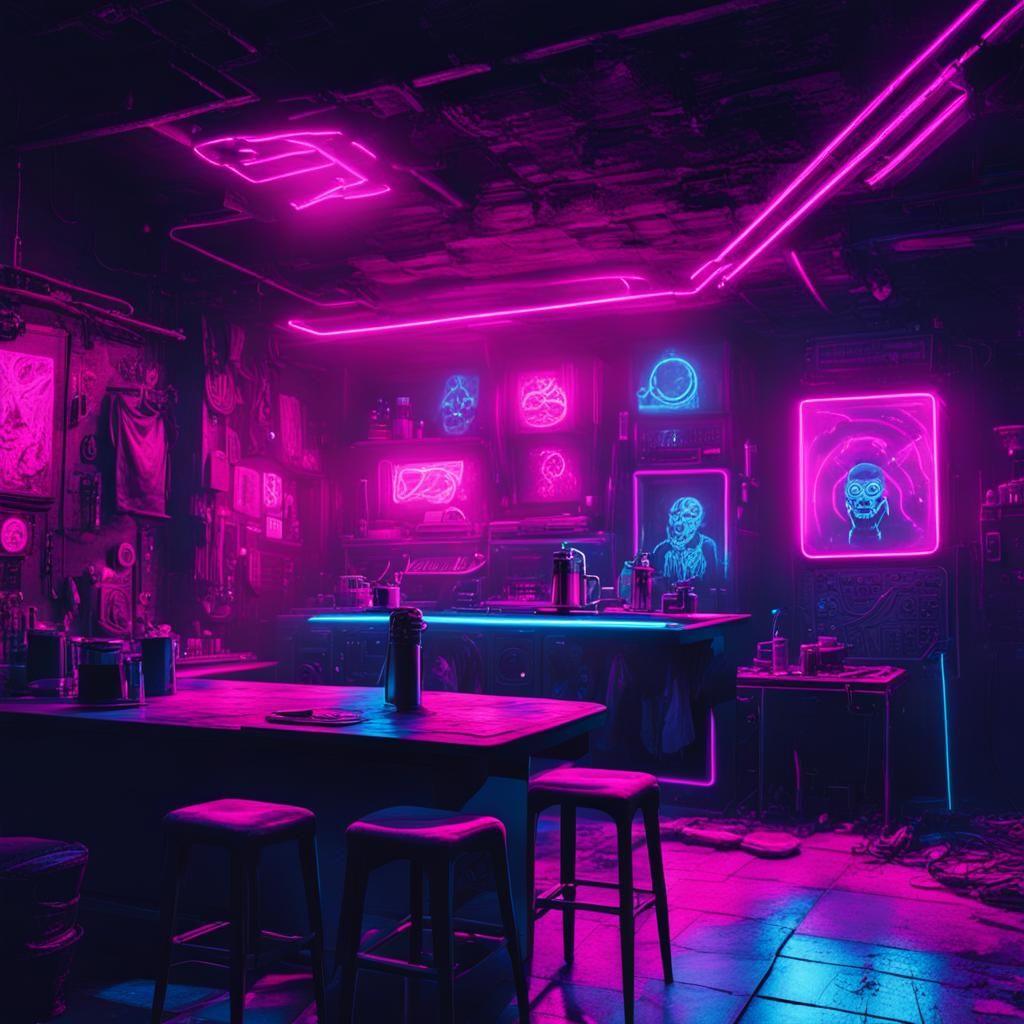 Punk Rock Club with Rubber Monsters in Synthwave Style