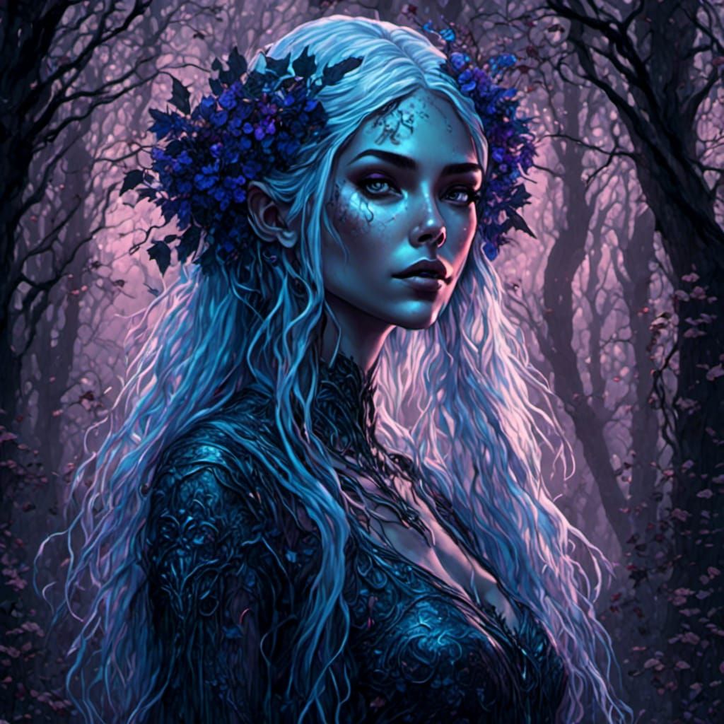 Eerie Elf in Dark Forest: Fantasy Illustration