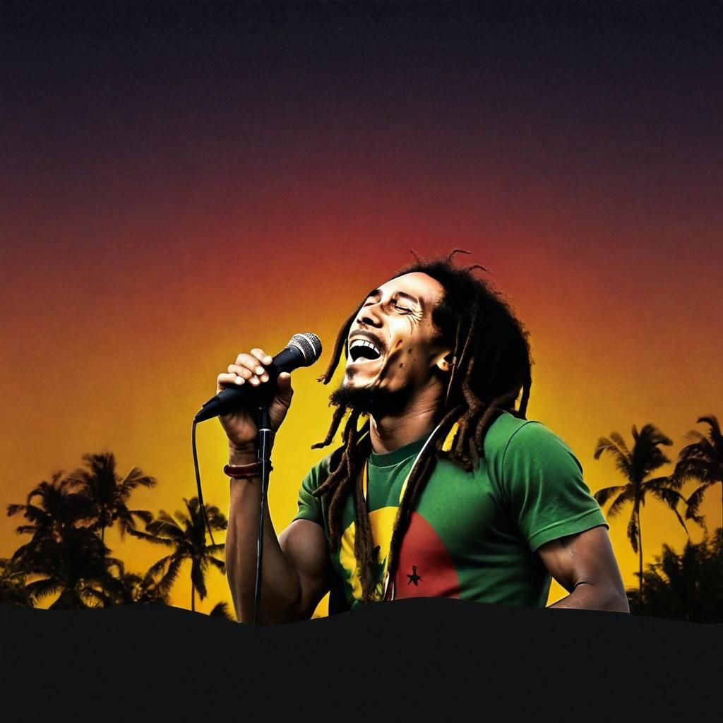 Minimalist Collage of Bob Marley in Jamaica