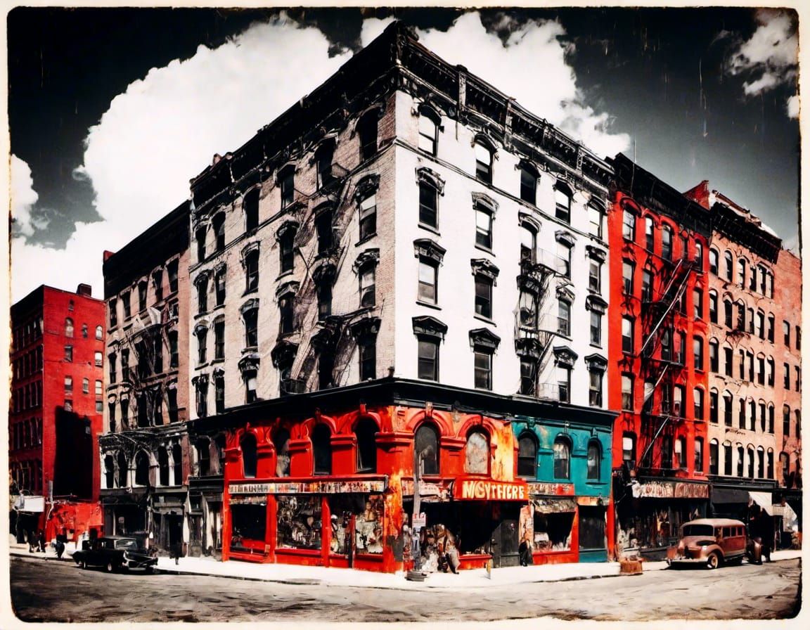 Surreal Cityscape with Radiating Sun and Skyscrapers