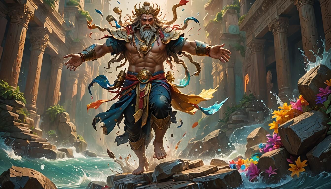 Dramatic Hyperrealistic Portrait of Barefooted God