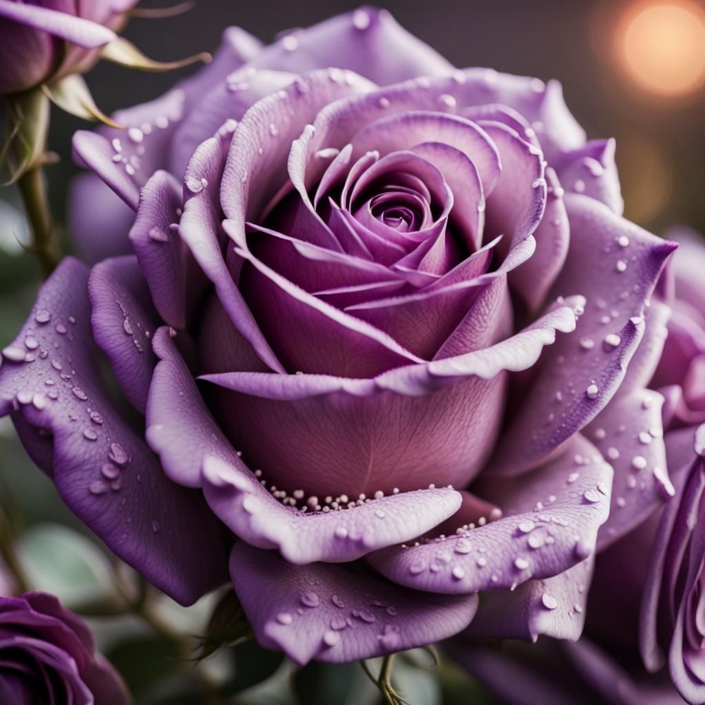 Photorealistic Macro Photograph of Purple Roses