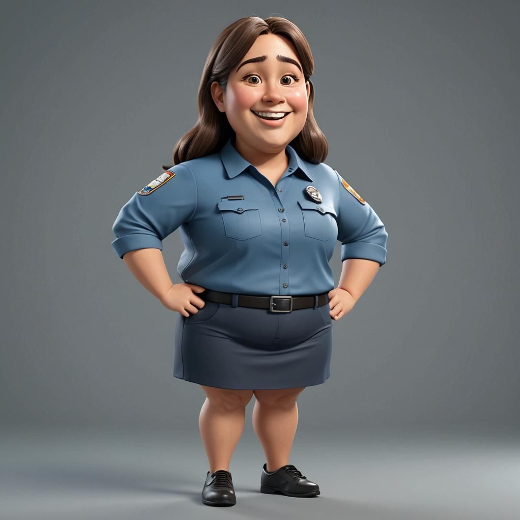 Cartoon 3D Caricature of Young Woman in Blue Uniform