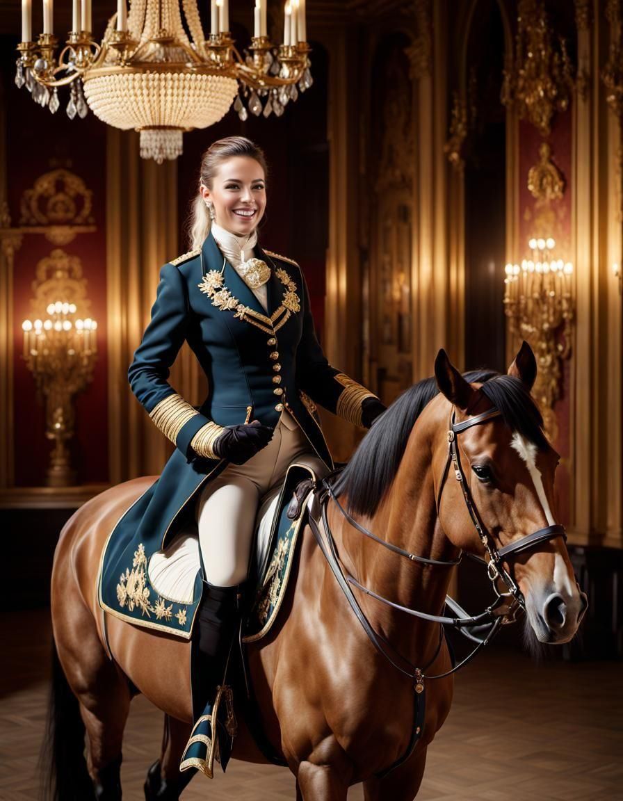 Equestrienne Dancing in Ballroom in Exquisite Attire