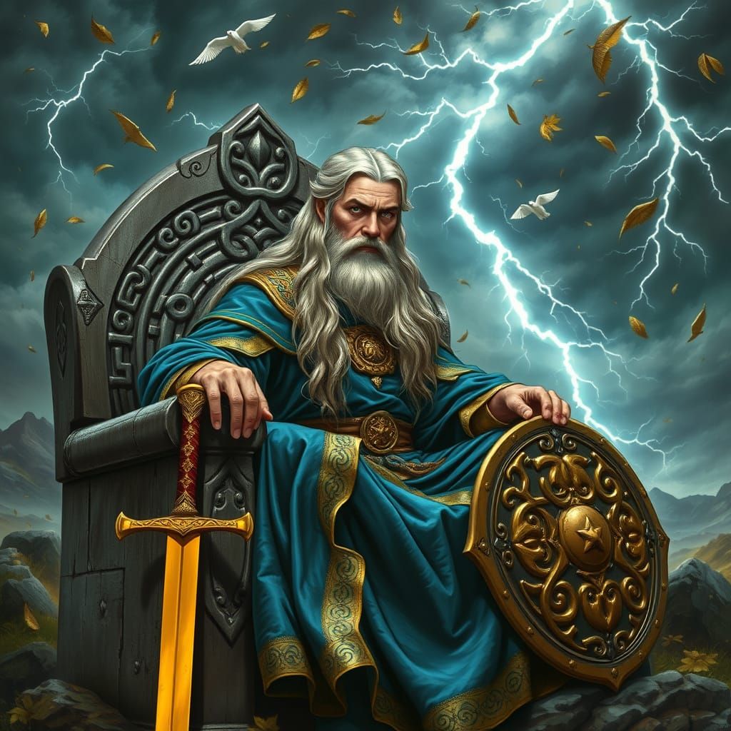 Regal Celtic King in Majestic Stormy Landscape