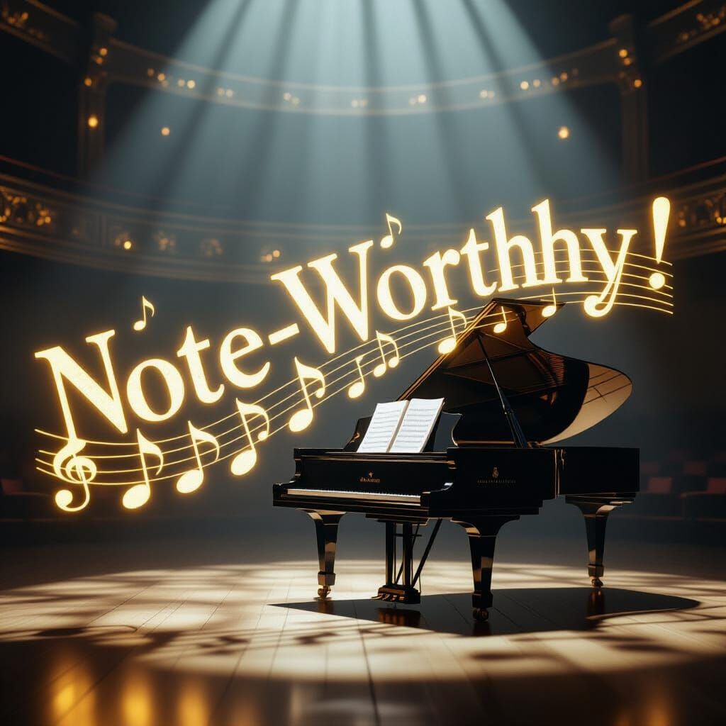 Golden Notes Form Word in Misty Concert Hall