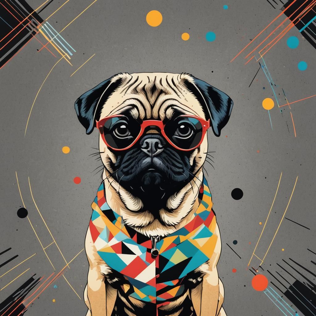 Pop Art Pug with Sunglasses in Bauhaus Style