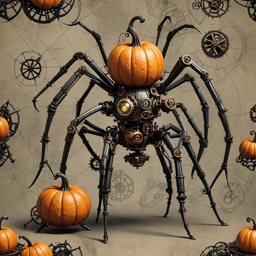Steampunk Pumpkin with Mechanical Spider Legs