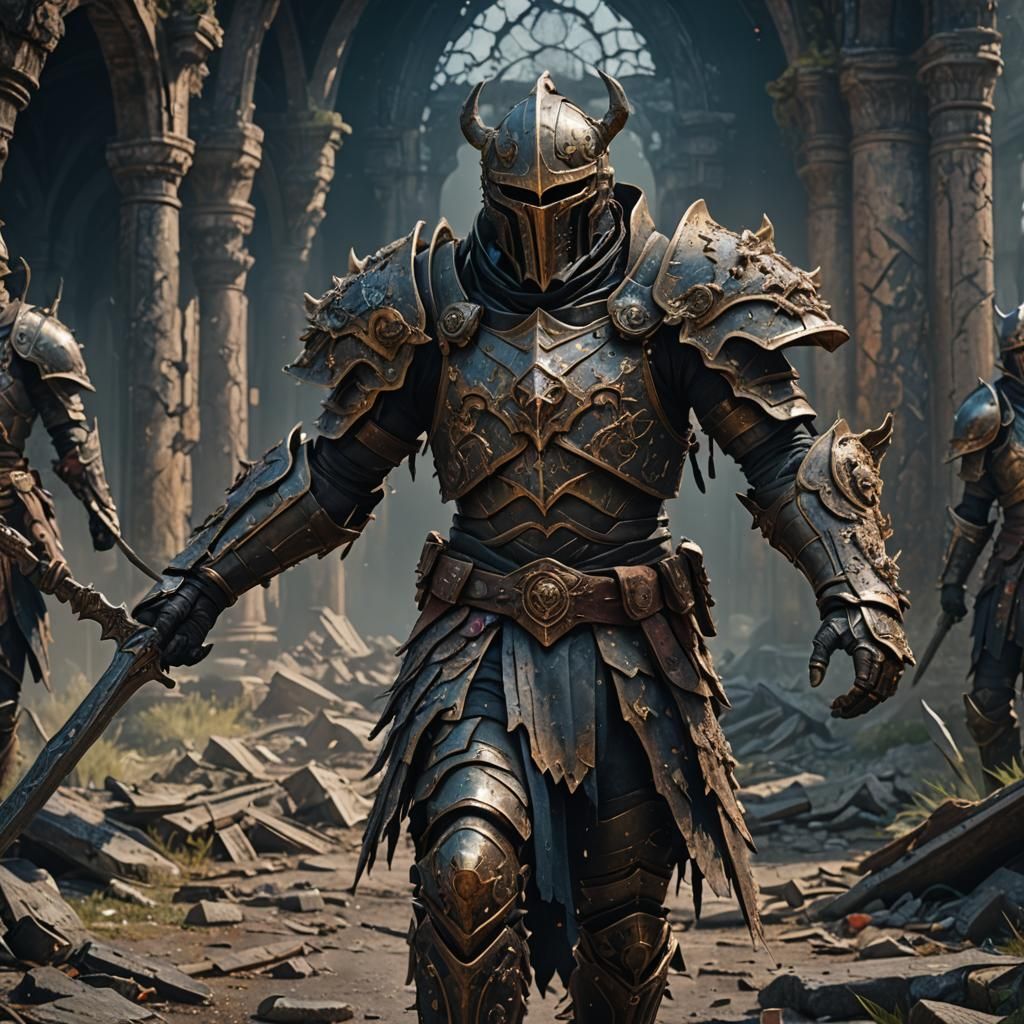 Decaying Armored Warrior: Detailed Matte Painting