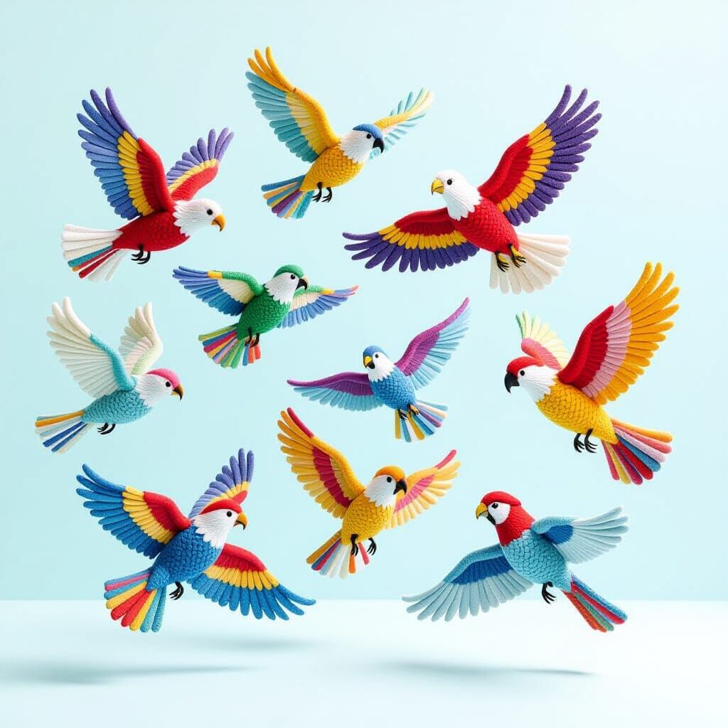 Wool Birds in Flight: Eagle and Parrot Creations