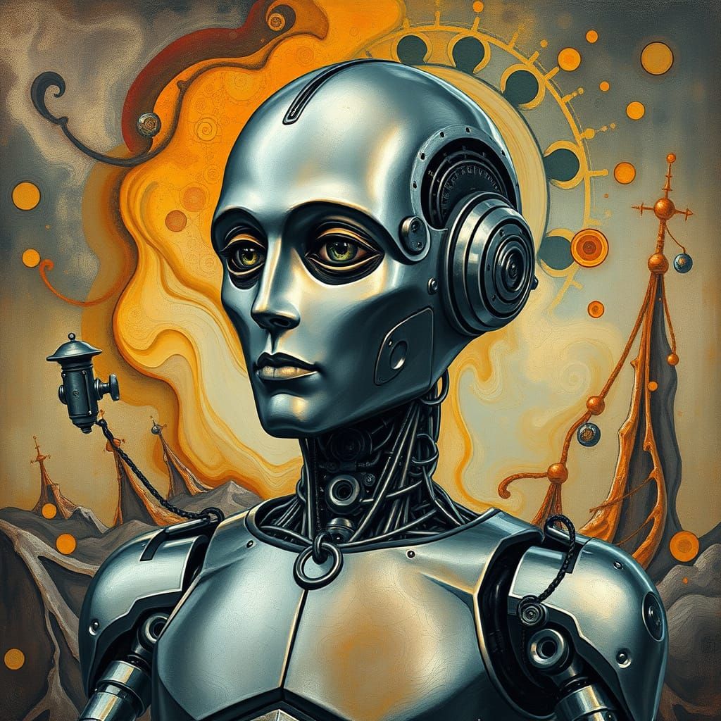 Surreal Robot Contemplates Melancholic Landscape in Gouache ...