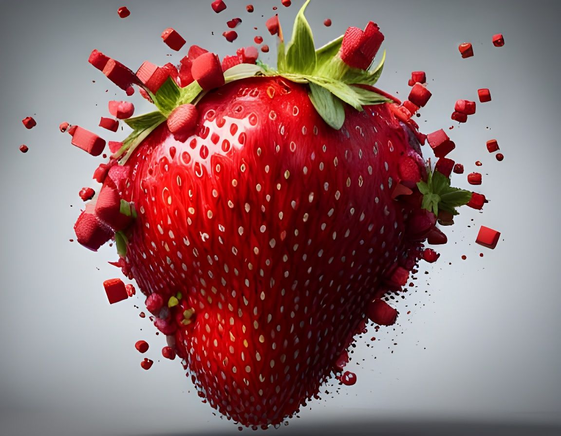 Pixelated Strawberry Explosion in Cubist Style