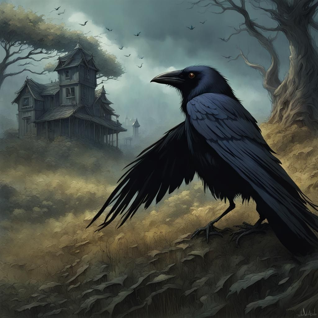 Crow Psychopomp Guiding Souls: Gothic Fantasy Art