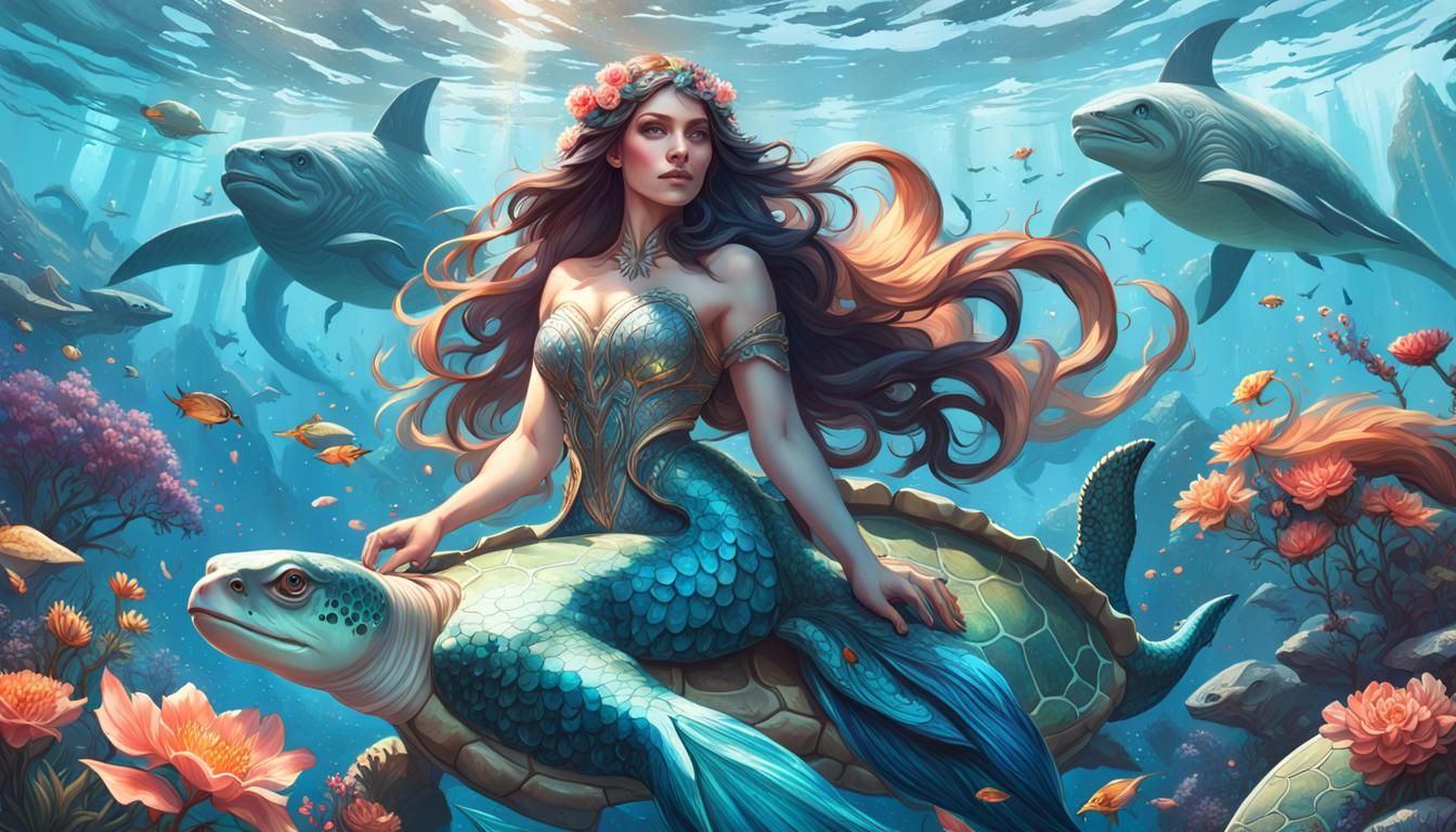 Mermaids on Flying Sea Turtles: Volcanic Island Art