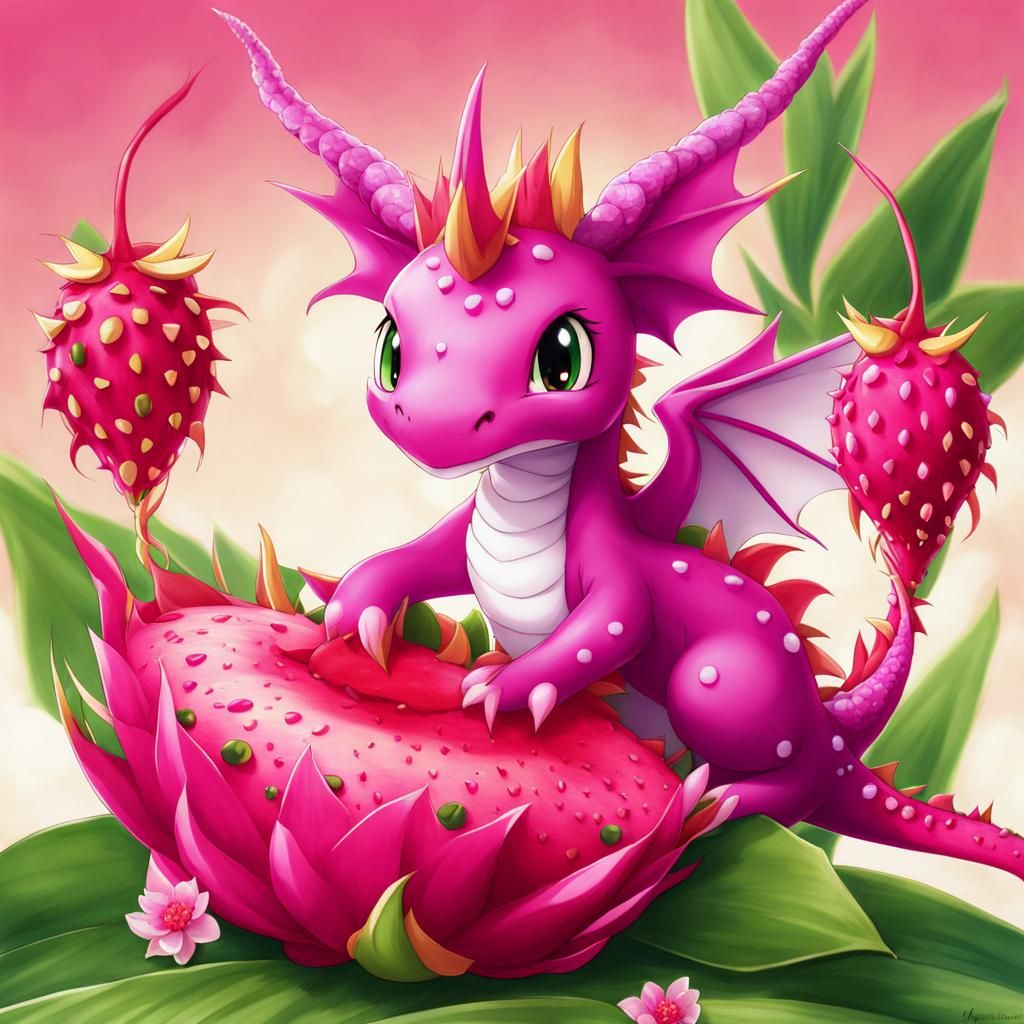 Whimsical Dragon Made of Dragonfruit, Anime Style