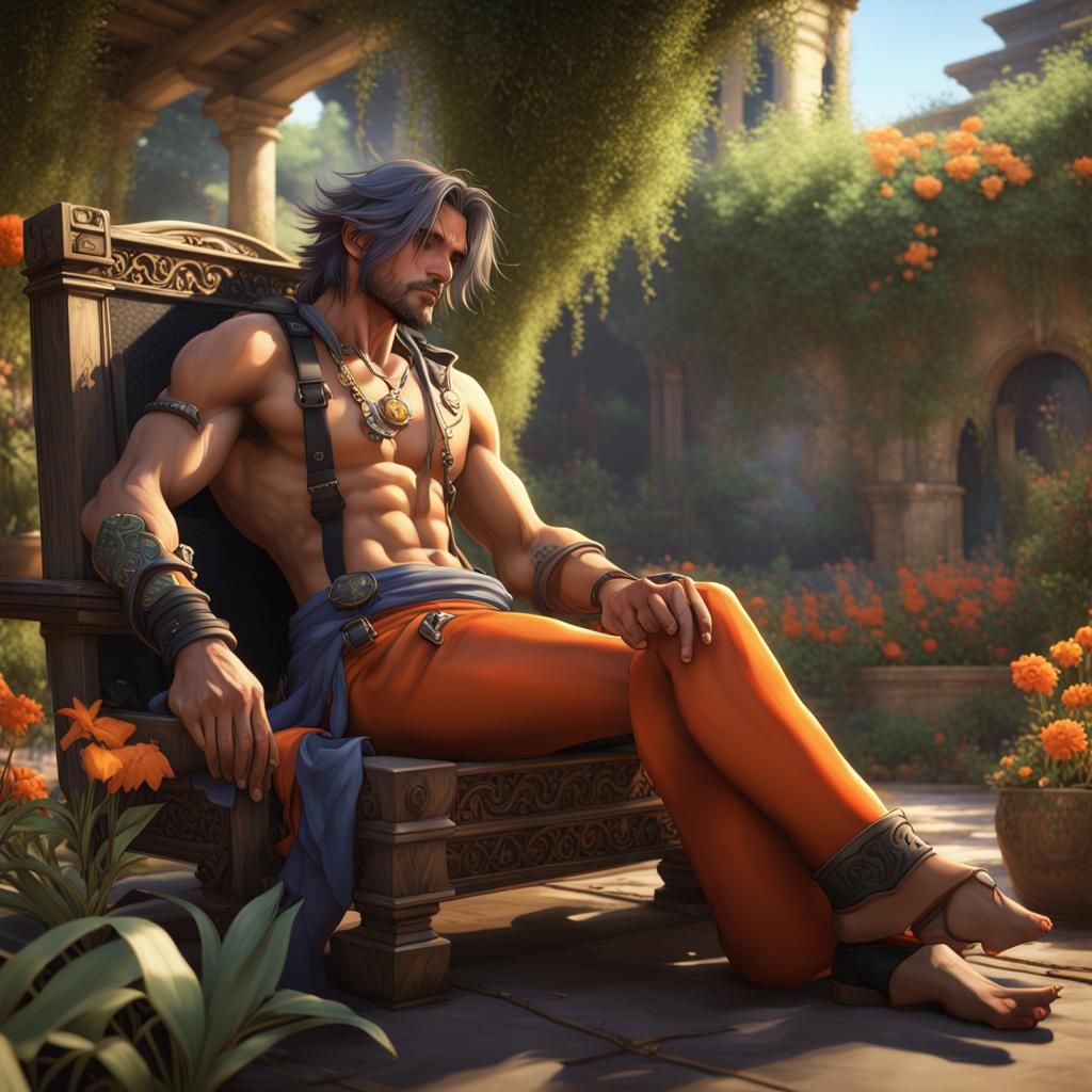 Jecht in a Hyperdetailed Garden, Art Nouveau Style