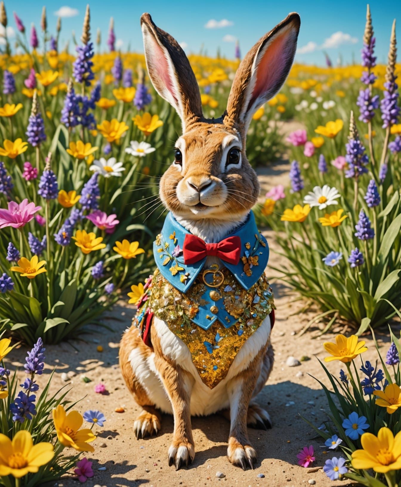 Jackalope Beach Holiday in Flower Meadow, 3D Render