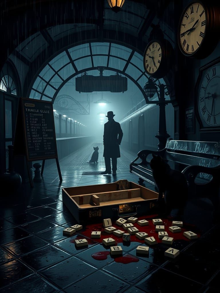 Eerie Train Station Scene Inspired by Agatha Christie