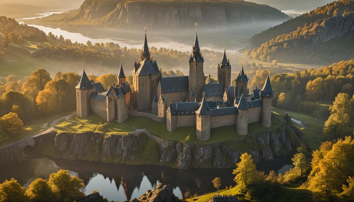 Golden Asgard Castle Towers in Morning Sunlight