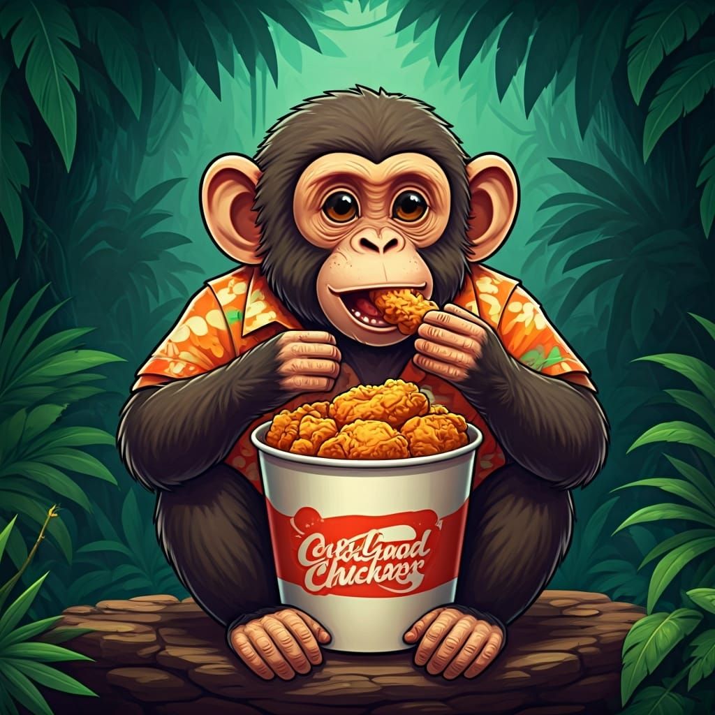 Monkey's Jungle Feast: A Pop Surrealist Take