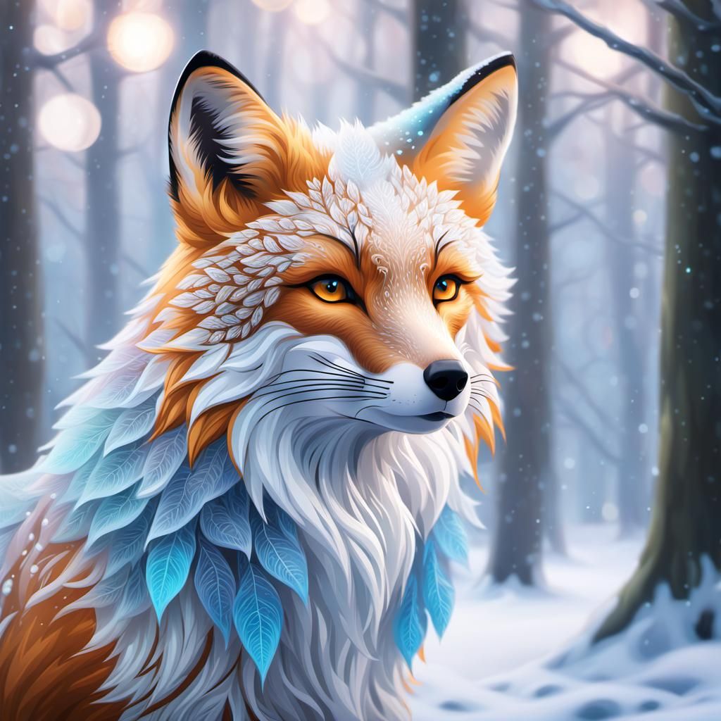 Winter Fox Portrait in Art Nouveau Style