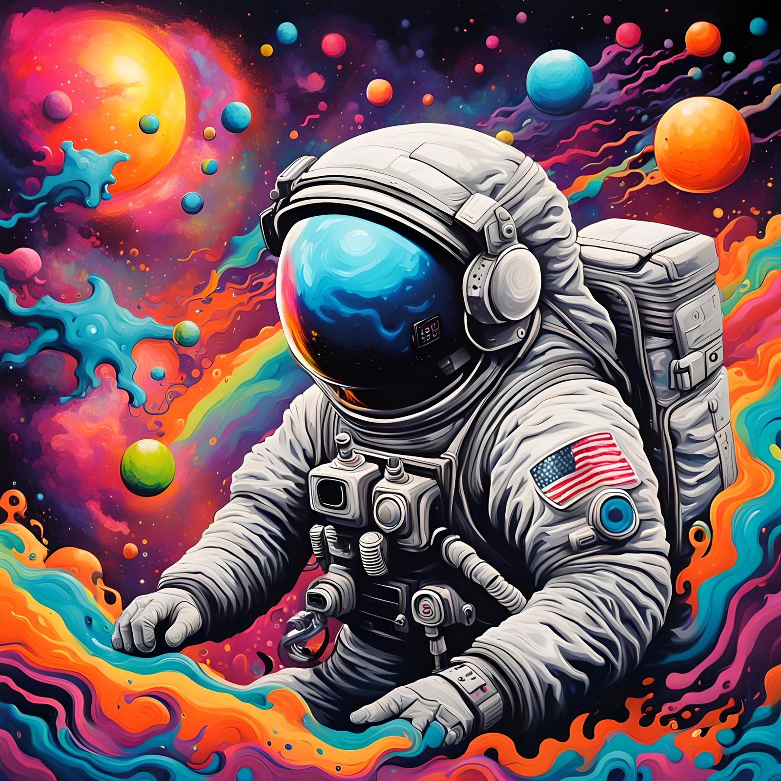 Psychedelic Moon Trip in Graffiti Art Style