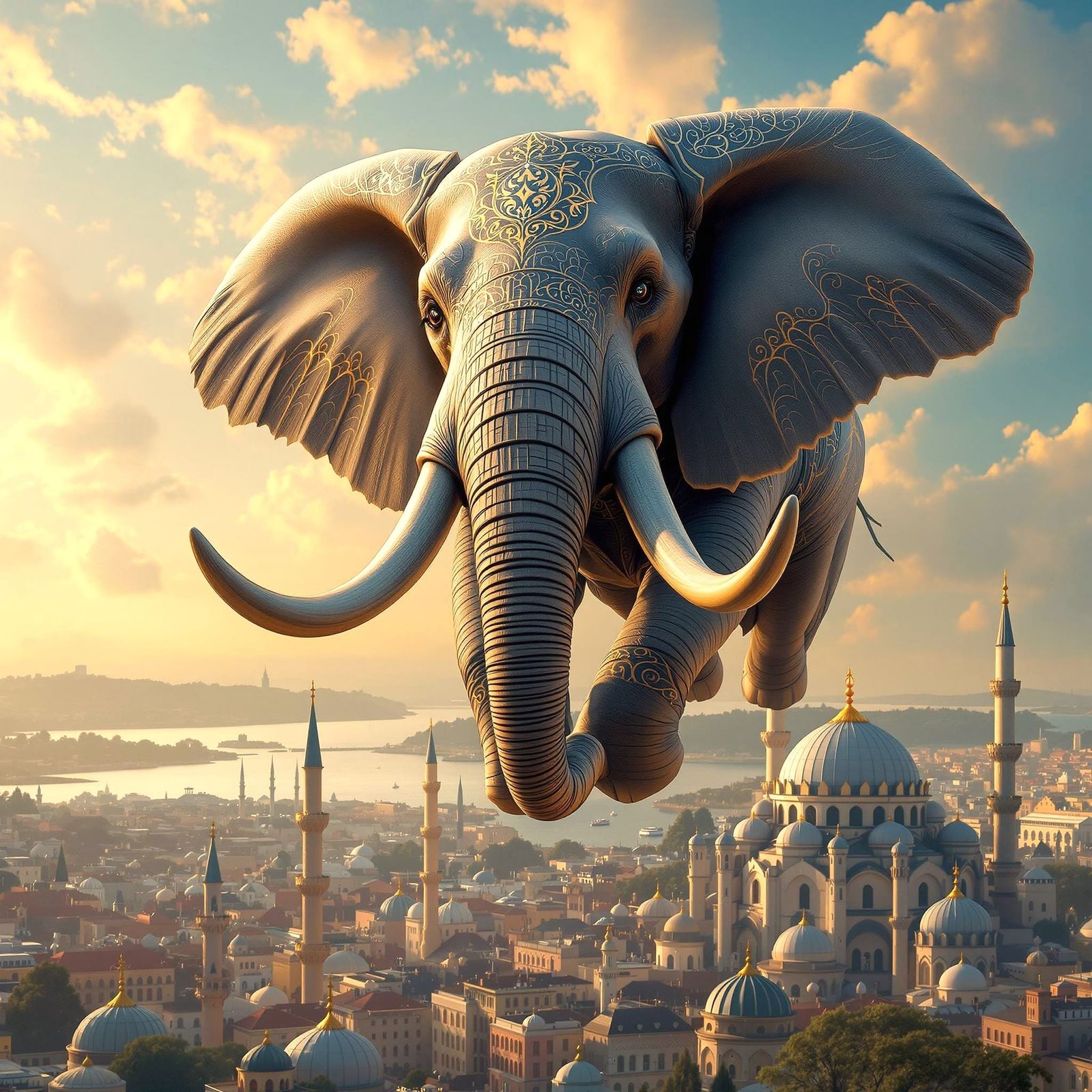 Fantastical Flying Elephant in Istanbul Landscape