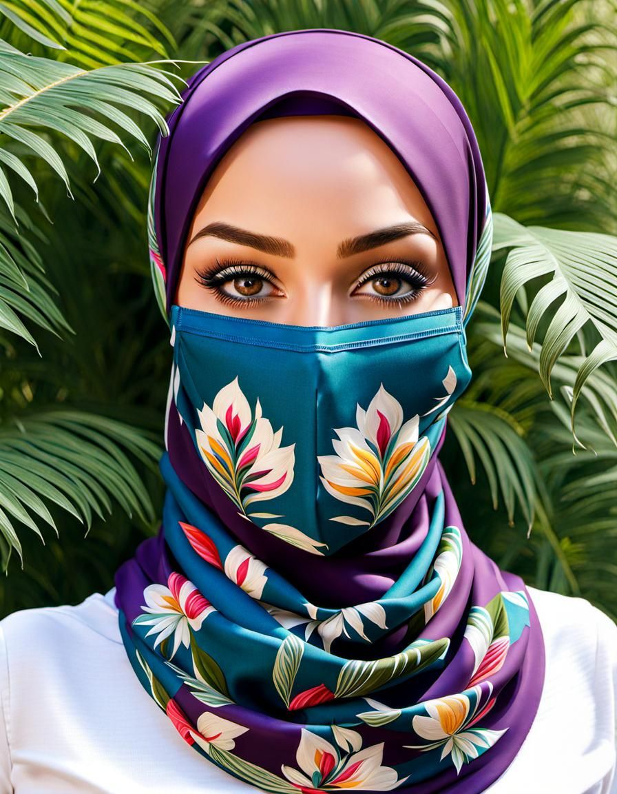 Playful Hijabi Woman in Oil Painting Style