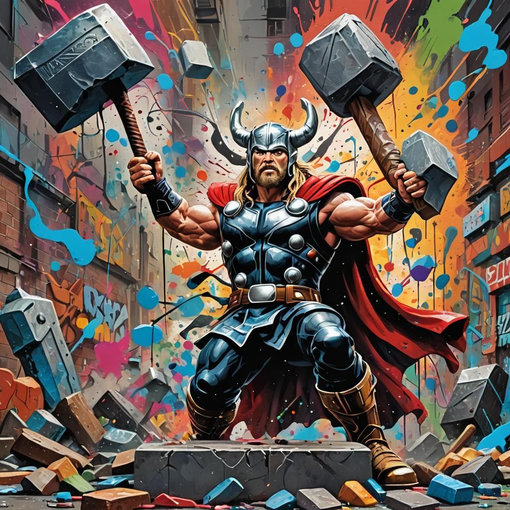 Thor Graffiti Art with Mjolnir
