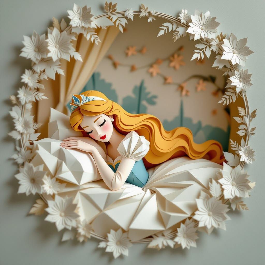 Sleeping Beauty in 1776, Delicate Origami Paper Art