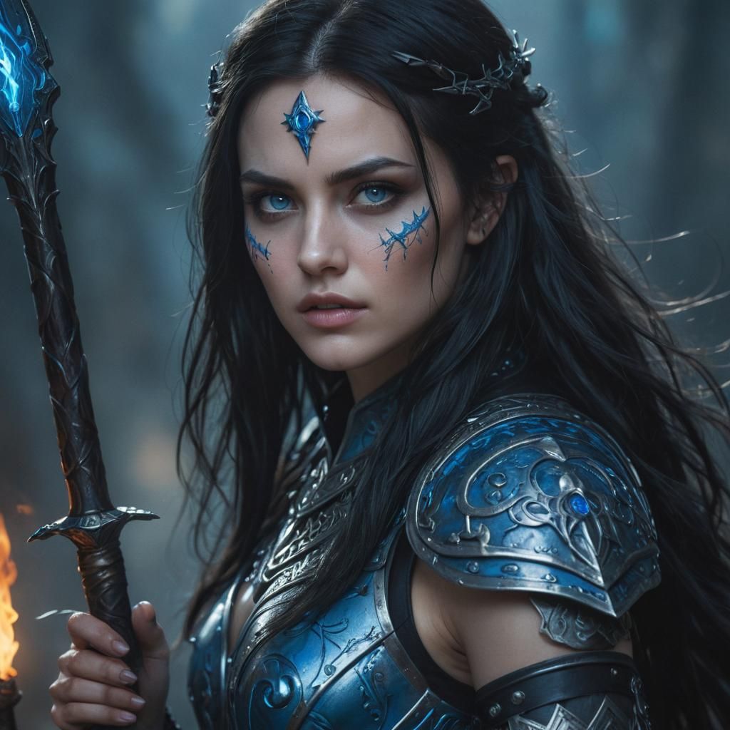 Hyborian Woman Warrior Portrait with Magic Staff