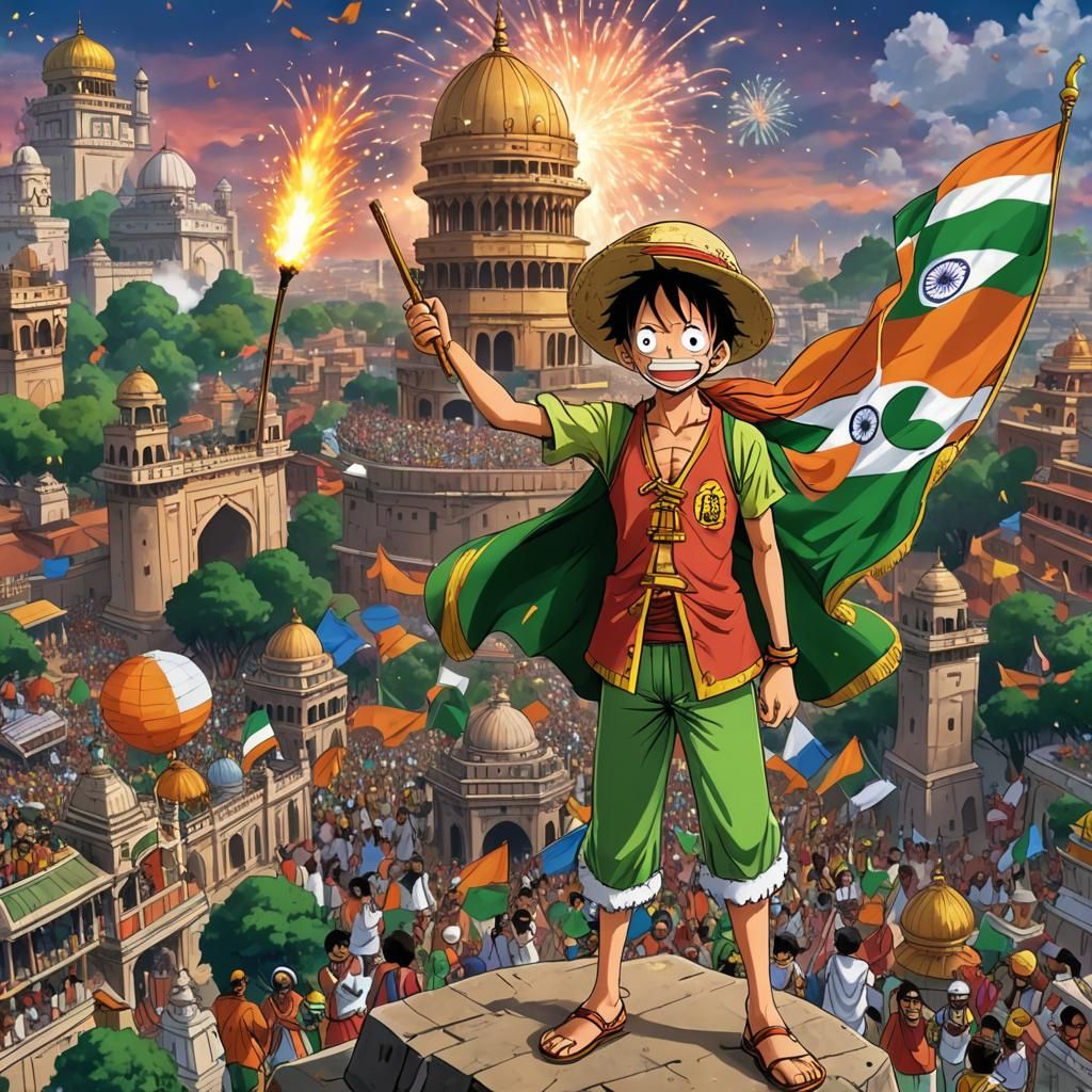 Luffy Celebrates Indian Independence Day in Anime Style
