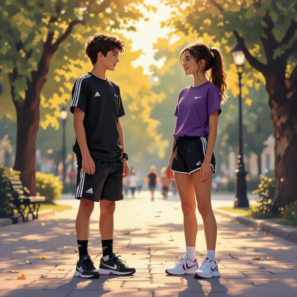 Couple in Adidas and Nike Gear in City Park