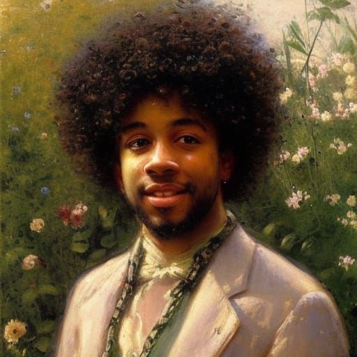 Smiling Black Man in Arcimboldo-Inspired Ghibli Style