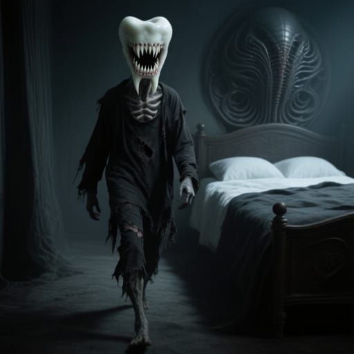 Creepy Tooth Creature Walking Toward Viewer